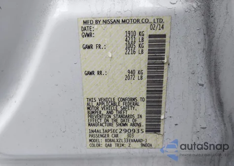 2014 Nissan Altima 2.5 Sl from USA, damaged, VIN 1N4AL3AP5EC290935